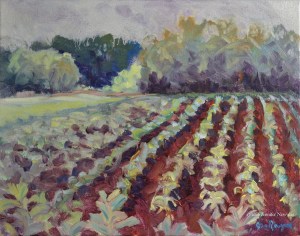 Jennifer Newyear oil painting “The Corn Grows While the Cicadas Sing” 11” H x 14” W